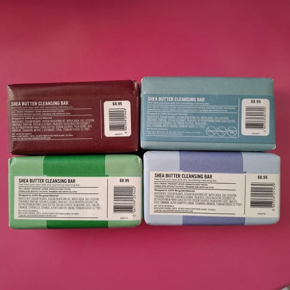 Bath & Body Works Shea Butter Cleansing Bar Soap Set 4 Pack Bourbon Vanilla 5oz - Picture 2 of 2